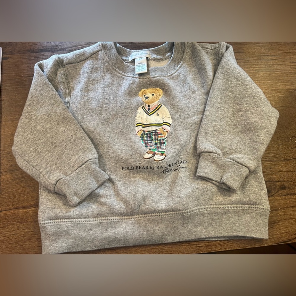 Ralph Lauren Grey Polo Bear Crewneck Sweatshirt - Kids
